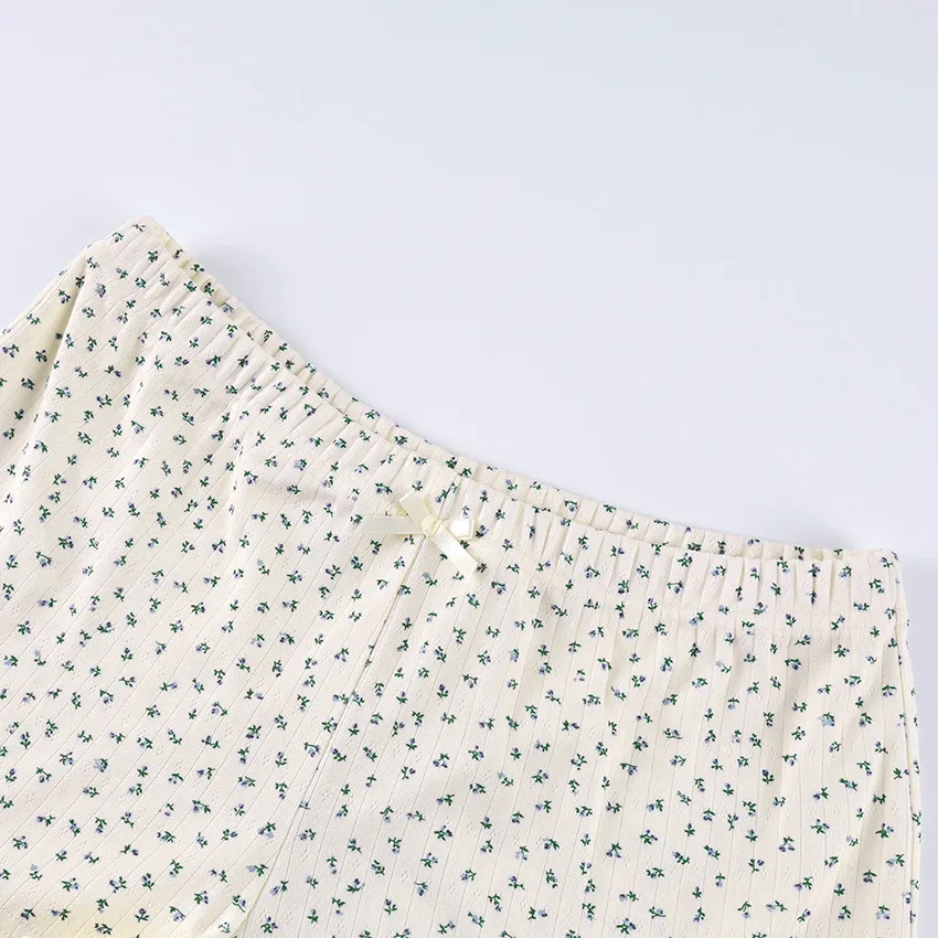 Ditsy Floral Ribbed Long Sleeve & Shorts Matching Loungewear Set