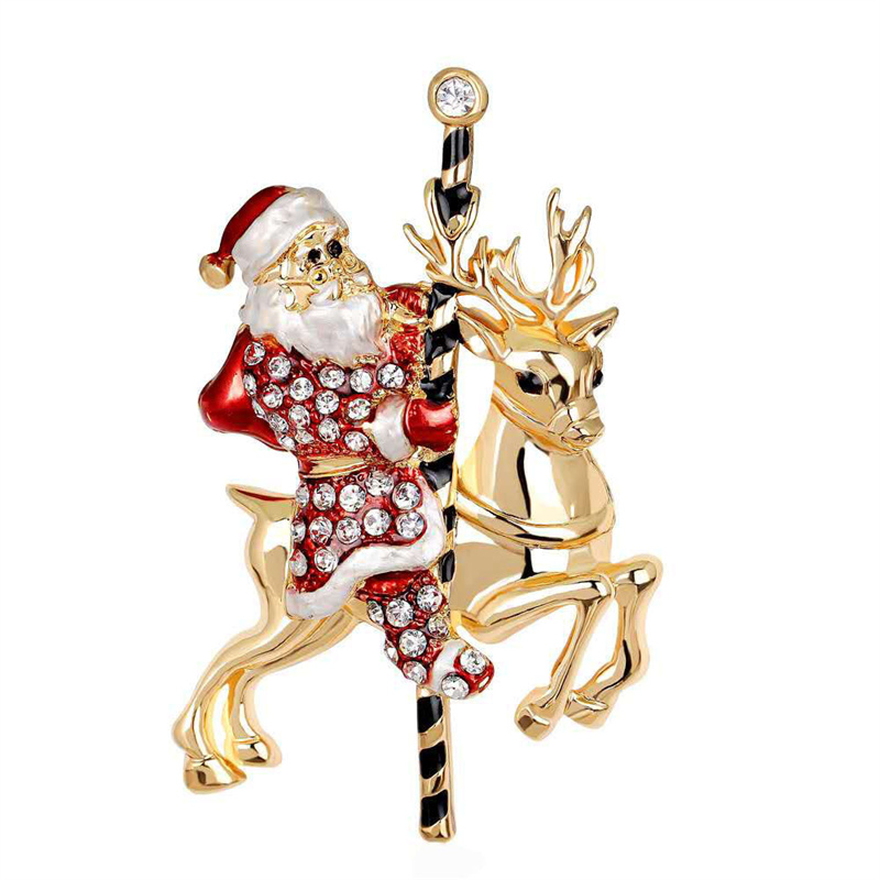 Christmas Multicolor Santa Claus Elk Diamond Brooch 2024 - Flycurvy 