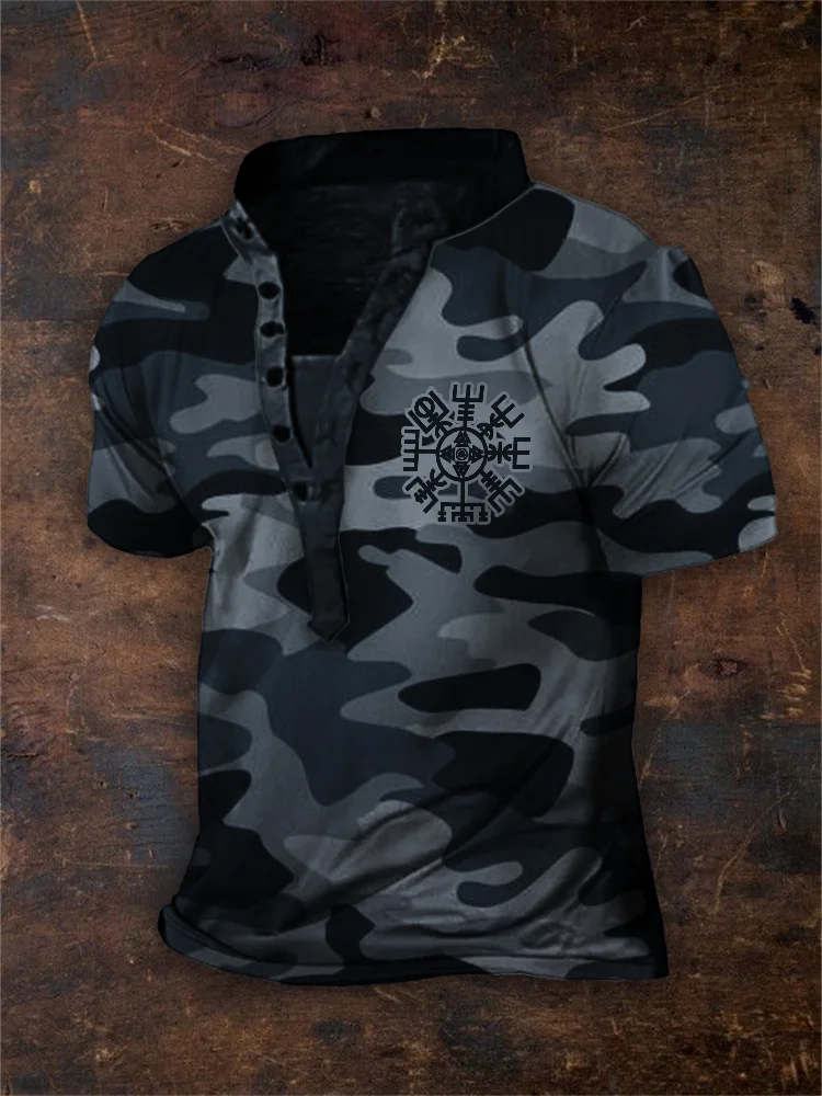 Broswear Men's Viking Vegvisir Camouflage Henley Shirt