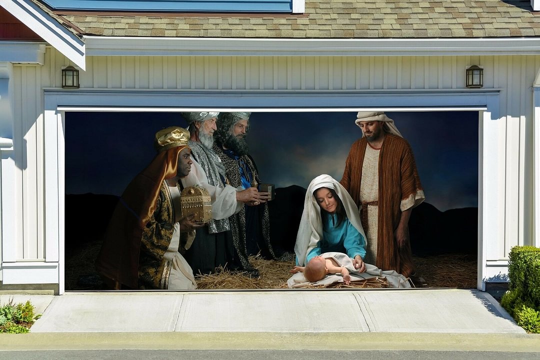 Nativity Scene Garage Door Cover Full Color Christmas Garage Door Mural
