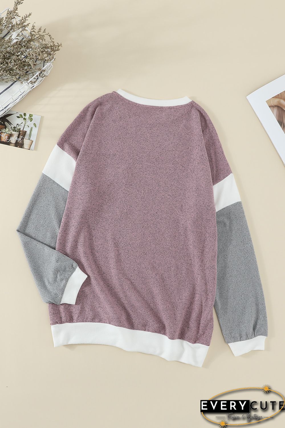 Splicing Sleeve Pink Knit Top