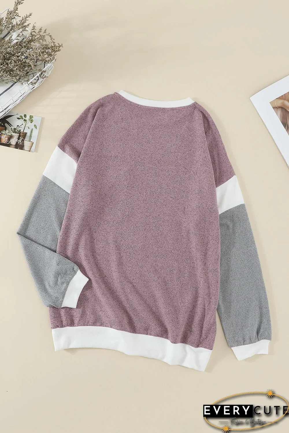 Splicing Sleeve Pink Knit Top