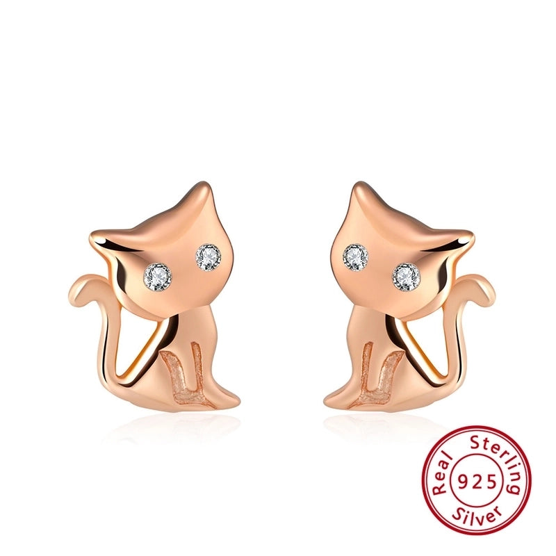 1 Pair 925 Sterling Silver Zircon Cat Ear Studs
