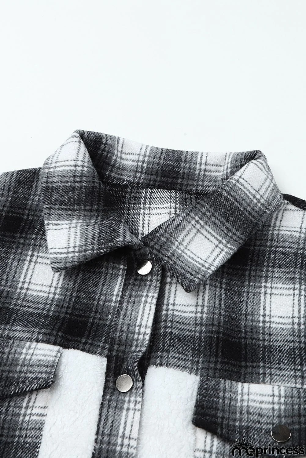 Plaid Patchwork Buttoned Pocket Sherpa Jacket