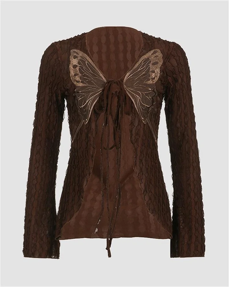 Vintage Butterfly Lace Up Blouse