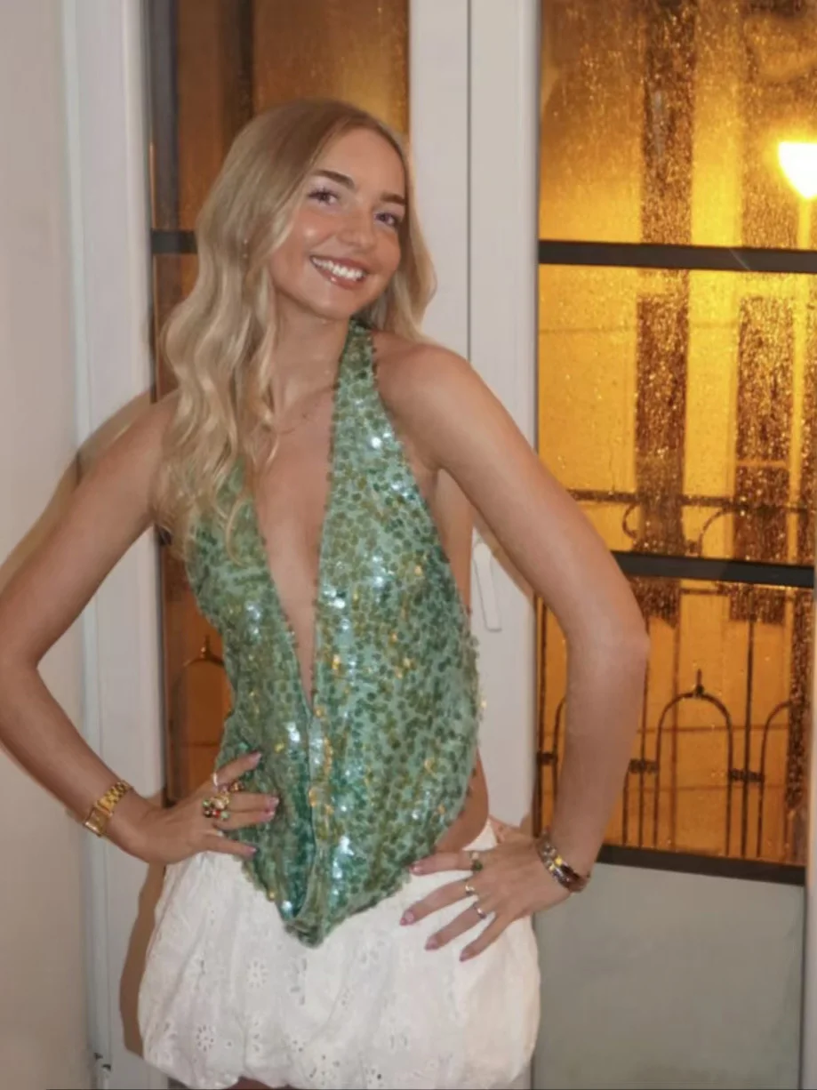 Sdrawing Sdrawing Spring And Summer New Hot Deep V Lewd Hanging Neck Sling Sexy Bareback Holiday Style LX0142