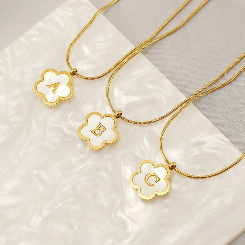 Basic Classic Style Letter Flower 304 Stainless Steel Shell 18K Gold Plated Plating Inlay Pendant Necklace