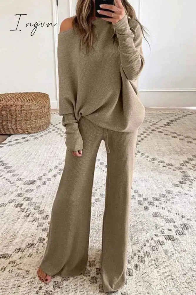 Ingvn - Fashion British Style Solid O Neck Long Sleeve Two Pieces(4 Colors) Camel / S