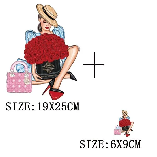 Fashion Girl Iron On Transfer For Clothing DIY Washable Thermal Stickers On T-shirt Funny Design On Hoodies Patch Applique Decor