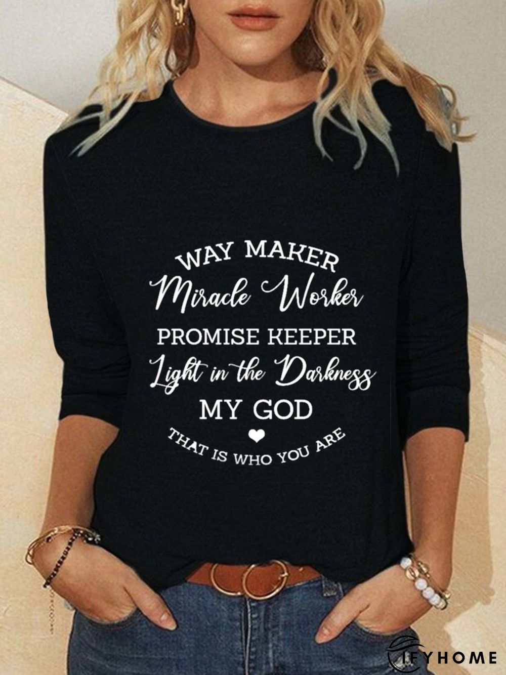 Casual Long Sleeve CrewNeck Printed Top T-shirt | IFYHOME