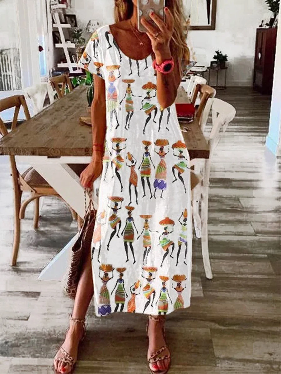 Vacation Style Short Sleeves Floral Dress