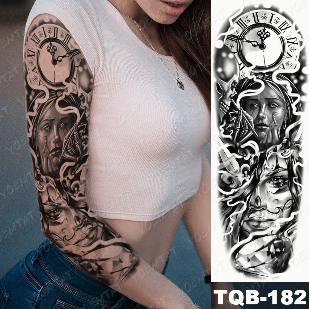 Large Arm Sleeve Waterproof Temporary Tattoo Sticker Lion Crown Gun Rose Wolf Tiger Animal Tattoos Women Men Body Art Fake Tatto