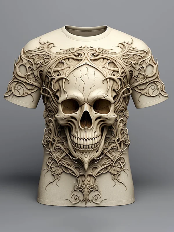 Men's Vintage Skull 3D Embossed Pattern Printed T-Shirt