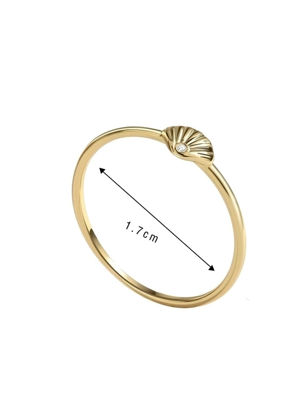 Copper 18K Gold Plated Inlay Sun Heart Shape Shell Shell Zircon Rings