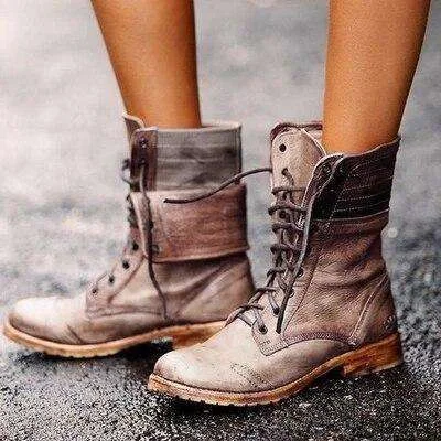 Lace-up Women Motorcycle Boots