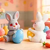 3D Easter Bunny Holding Eggs Silicone Candle Mould DIY Scented Candles Moulds Reusable Soft Silicone Crafting Tools For Easter Home Crafts Decorations Holiday