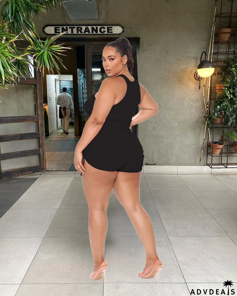 Plus Size Tank Tops And Ruch Shorts Two Piece Set