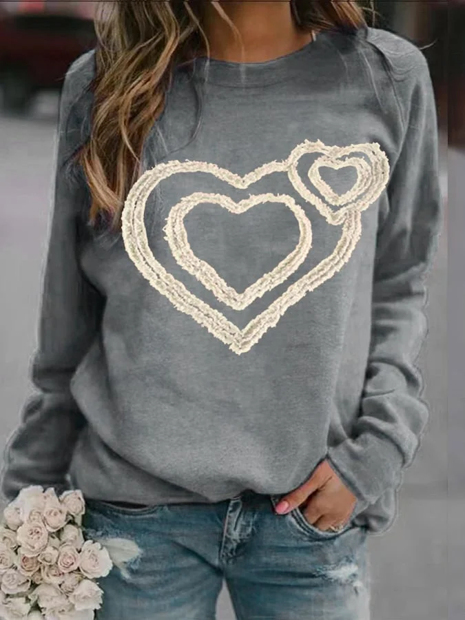 Women's Heart Print Long Sleeve Sweatshirt