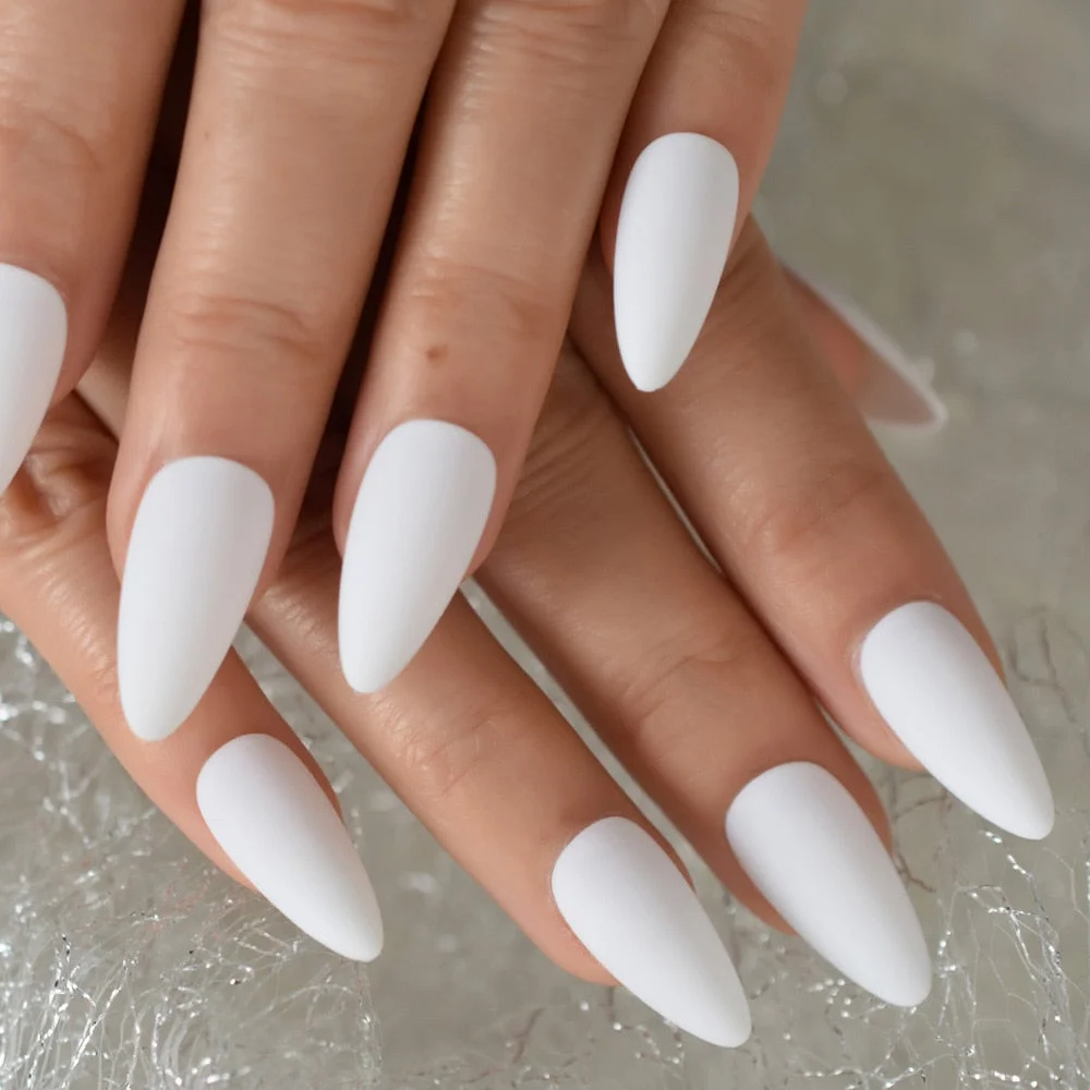 Professional Almond shaped Nail Tips Stiletto Matte Fake Nails White Short Press On Nails With Free Adhesive Tabs