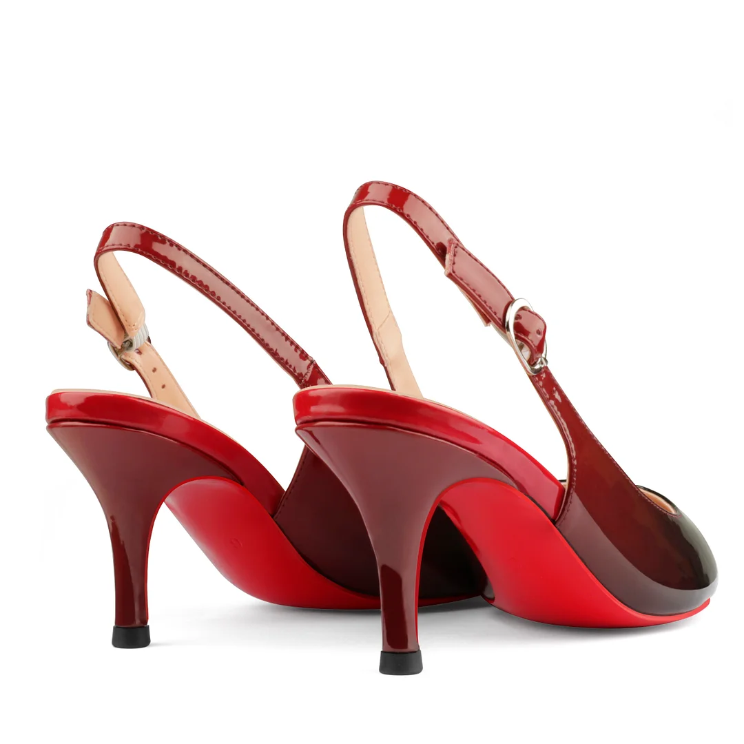2.36" Women's Kitten Heel Pointed Toe Sandals Slingback Shoes Red Bottom Pumps Gradient Color-MERUMOTE