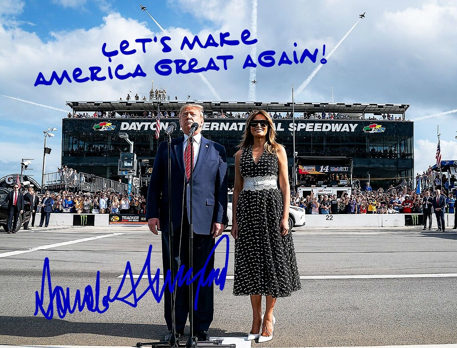 PRESIDENT DONALD & MELANIA TRUMP SIGNED AUTOGRAPH 8.5X11 Photo Poster painting REPRINT NASCAR