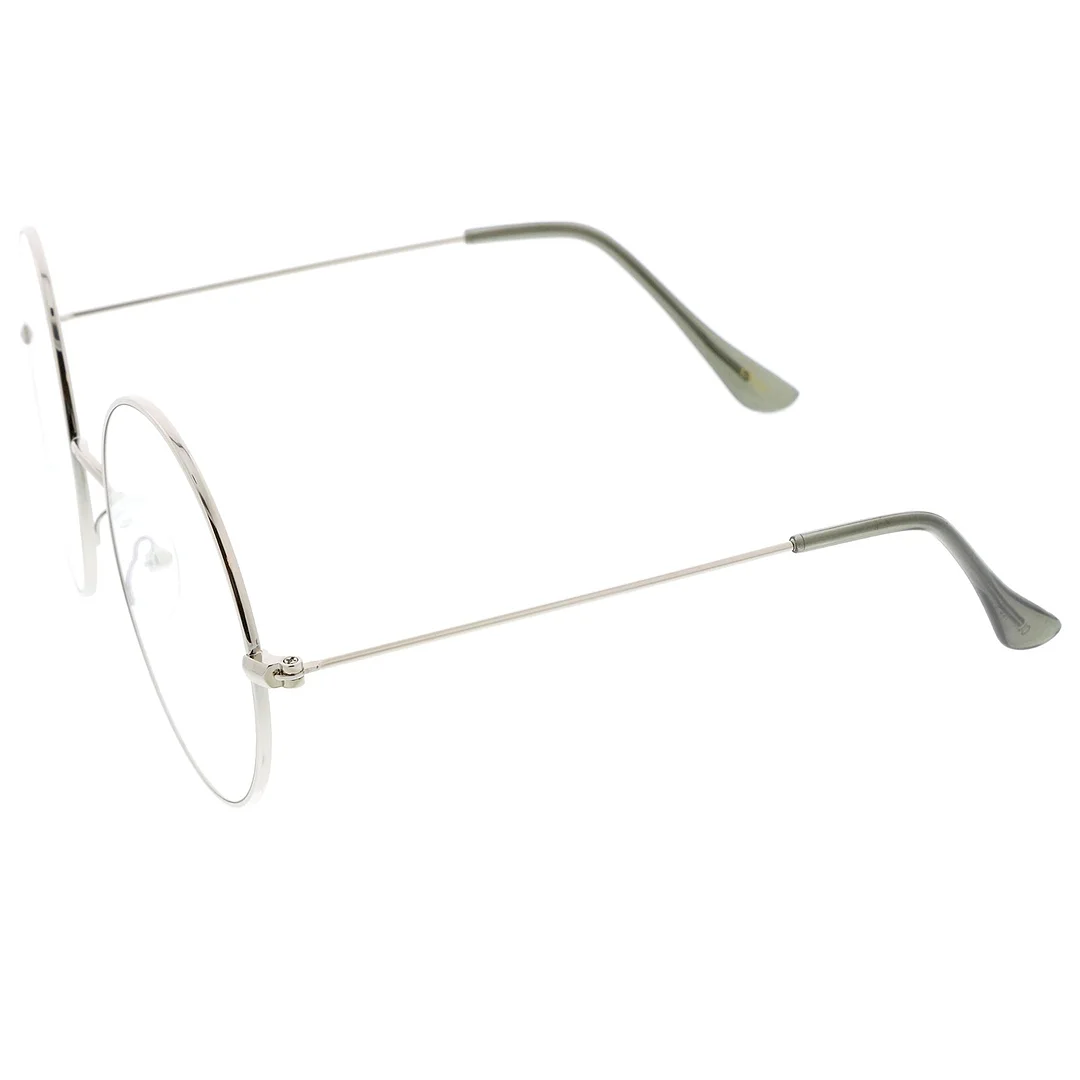 Classic Oversize Slim Metal Frame Clear Flat Lens Round Eyeglasses 56mm