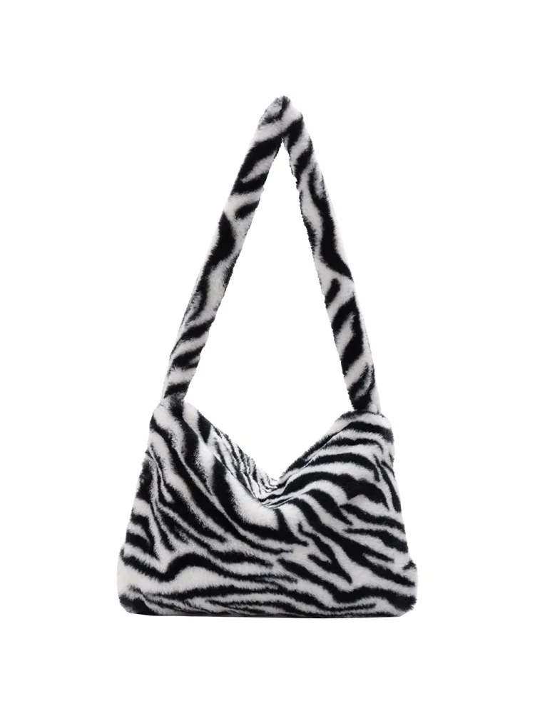 Flower Pattern Shoulder Underarm Bag Women Plush Top-handle Handbag (7)