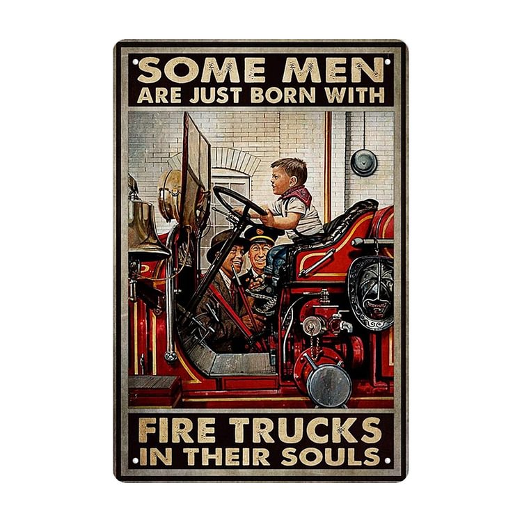 camions de pompiers vieil homme - Enseigne Vintage Métallique/Enseignes en bois - 20*30cm/30*40cm