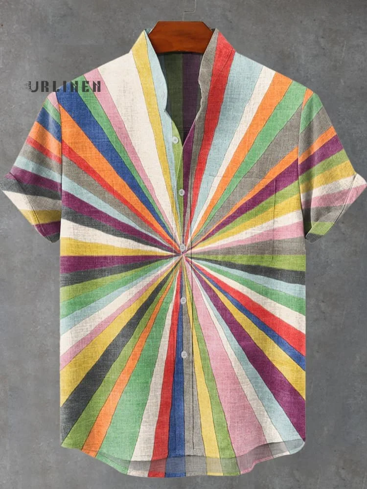 Rainbow Stripes Bloom Art Print Casual 100% Cotton Shirt