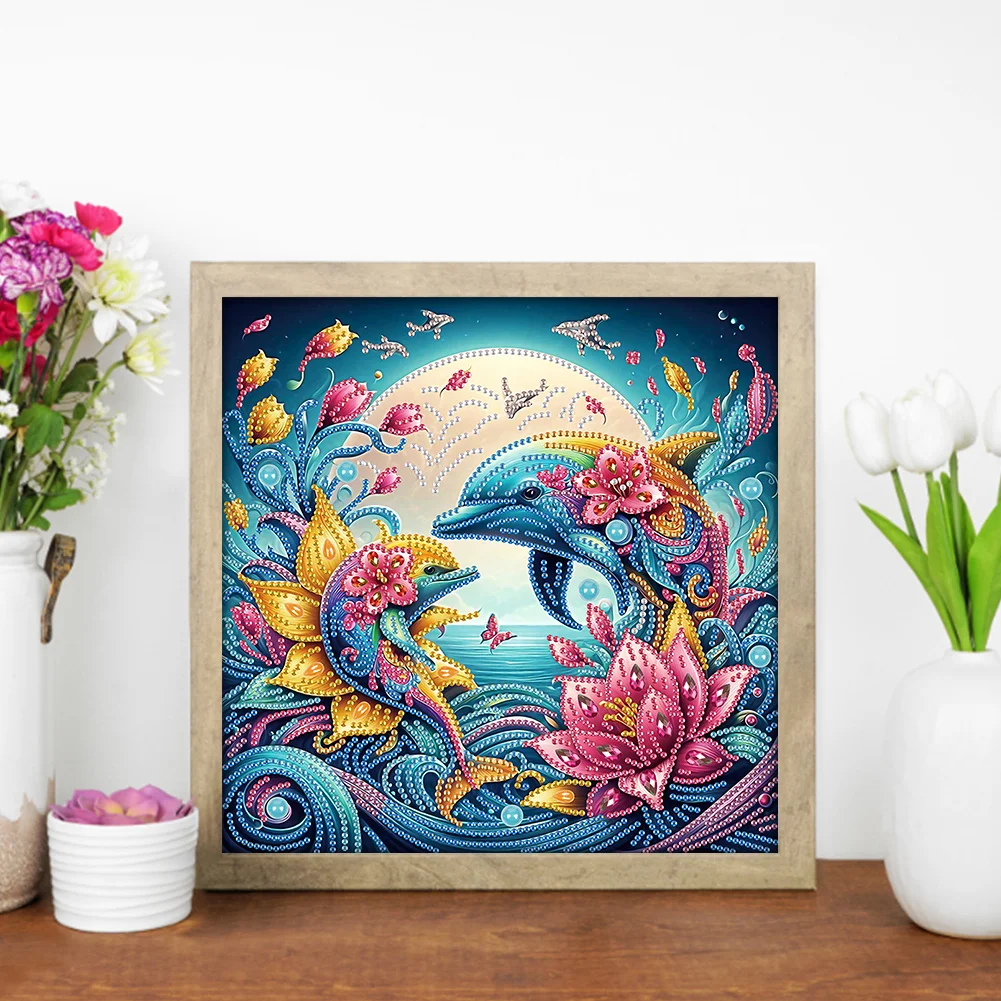 Diamond Painting - Partial Special Shaped Drill - Dolphin(Canvas|30*30cm)