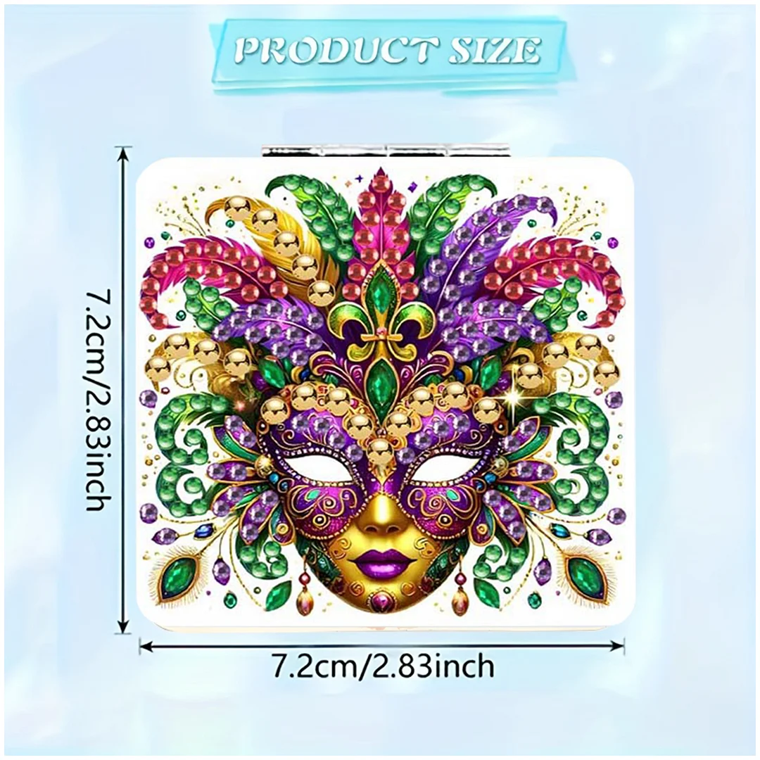 Mask-3 DIY Special Shaped Diamond Painting Compact Mirror Kits Diamond Art Painting Pocket Mirror for Beginners Adults Art Craft Woman Gifts