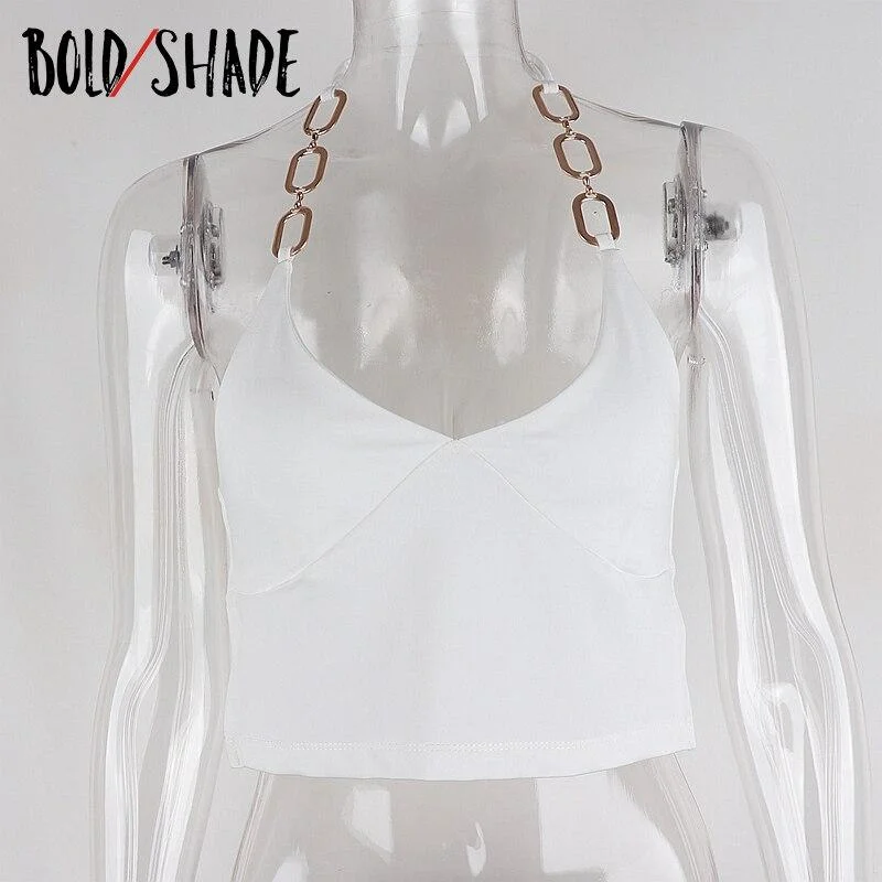 Bold Shade 2000s Vintage E-girl Chain Halter Tops Sexy Backless V Neck Indie Clothes Aesthetic Camis Women Party Club Strap Tank