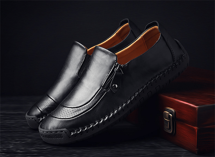 Burnzay Shoes Mens Handmade Side Zipper Casual Comfy Leather Slip On ...
