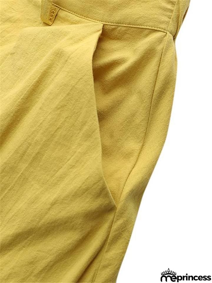 Retro Style Elastic Waist Button Zipper Pocket Flare Maxi Skirt