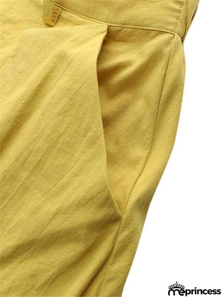 Retro Style Elastic Waist Button Zipper Pocket Flare Maxi Skirt