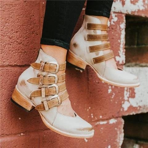 Back-zip Heel Sandals Retro Style Low Heel Sandals -boots