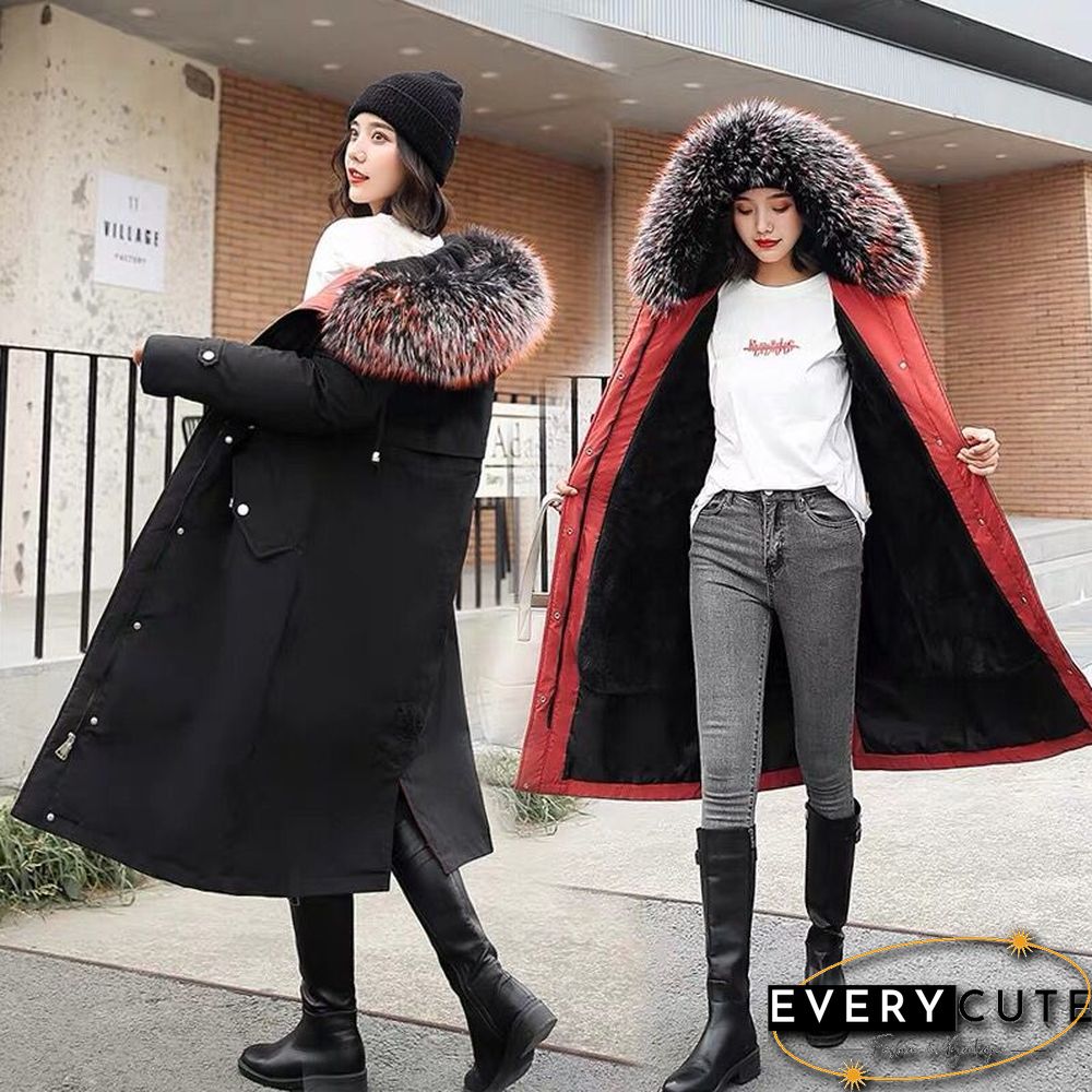 Fashion Long Detachable Lamb Hair Liner Parker Cotton Jacket Coat New Warm Women's Winter Jackets Big Faux Fur Coats Parkas