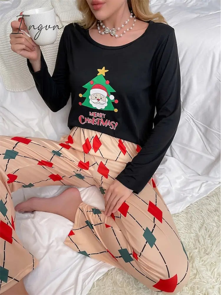 Ingvn - Women’s Loungewear Sets Letter Santa Claus Fashion Comfort Soft Home Christmas Daily
