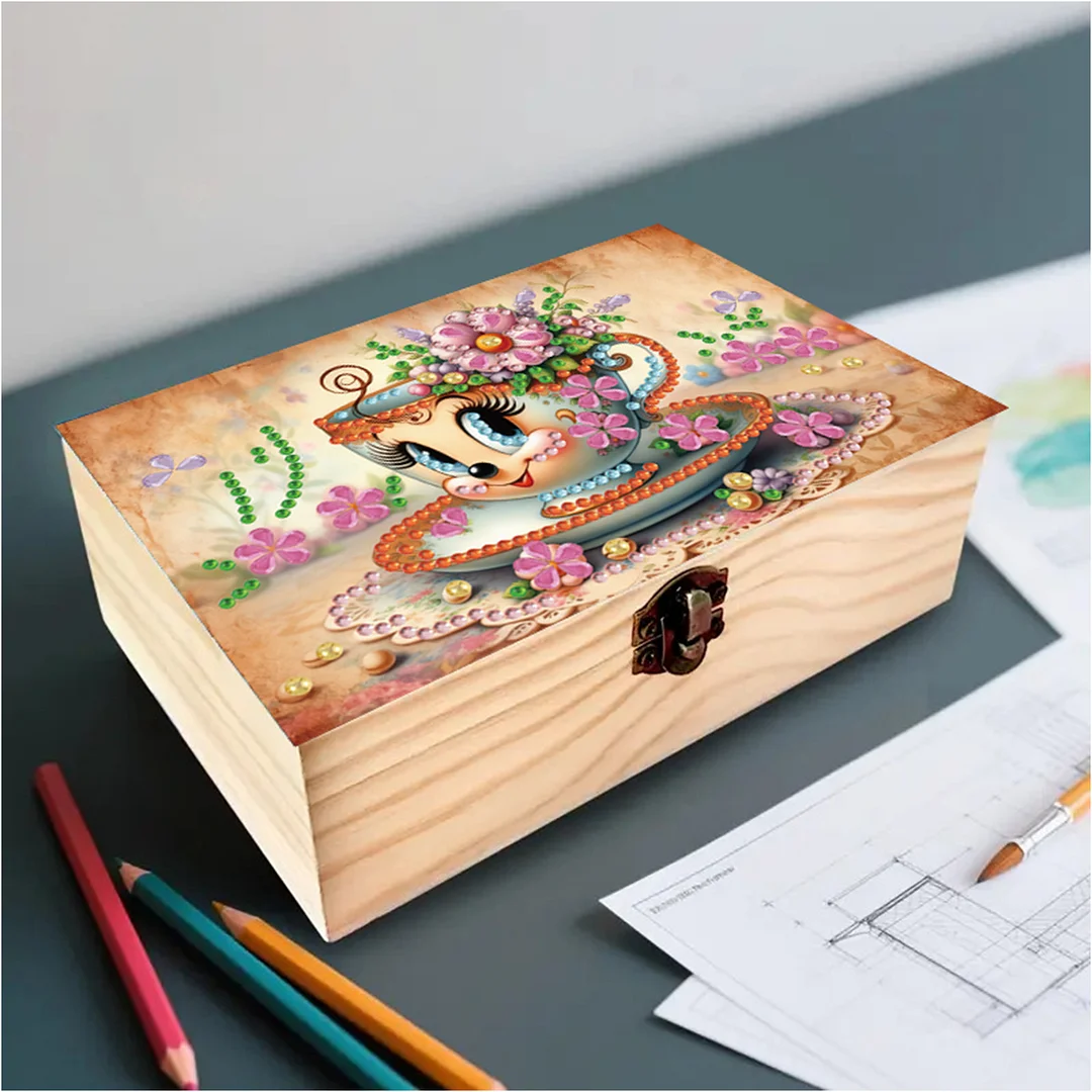 1Pc DIY Diamond Painting Wooden Storage Box Jewelry Box Kits (MZH031)