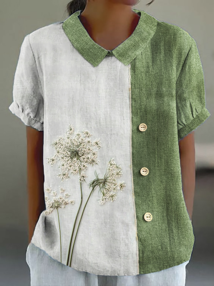 Dandelion Embroidered Contrast Color Linen Blend Tunic wearshes