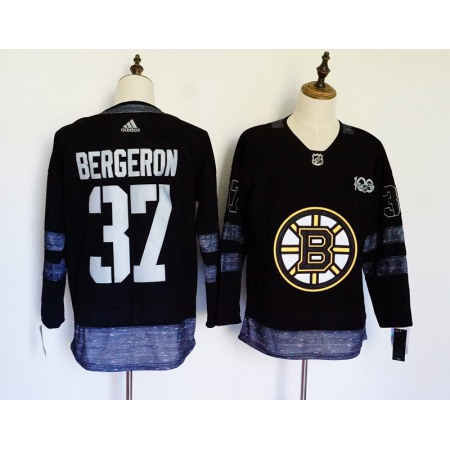Men's  Boston Bruins #37 Patrice Bergeron Black 1917-2017 100th Anniversary Stitched NHL Jersey