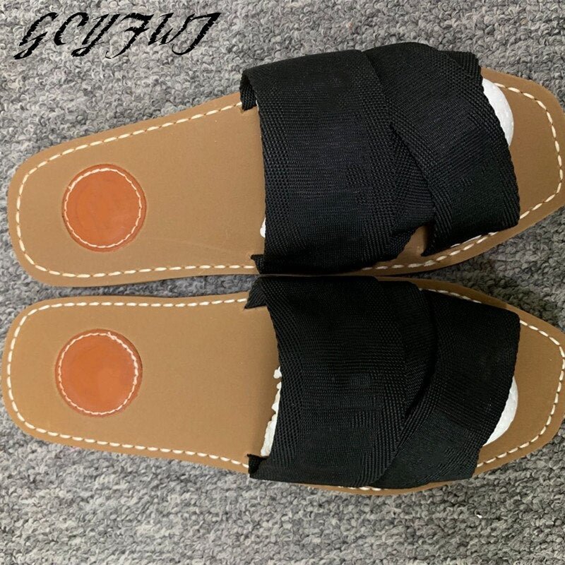 Women Slippers Summer Solid Color Breathable Sewing Open Toe Women Shoes Square Toe Hand-made Slip-on Flat Low Heel Flip Flops