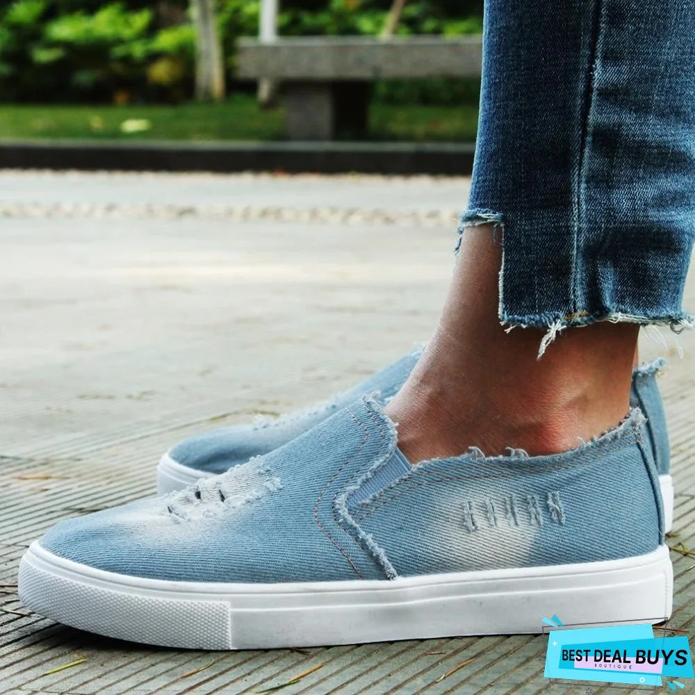 Women Denim Canvas Casual Platform Breathable Footwear Classic Loafers A Pedal Lazy Sneakers Shoes