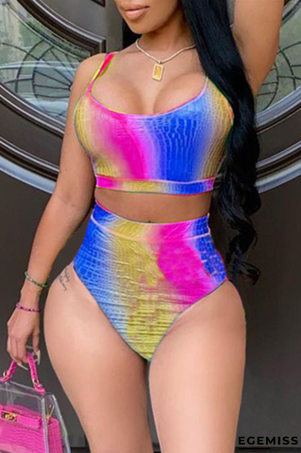 Blue Fashion Sexy Print Backless Swimwears | EGEMISS