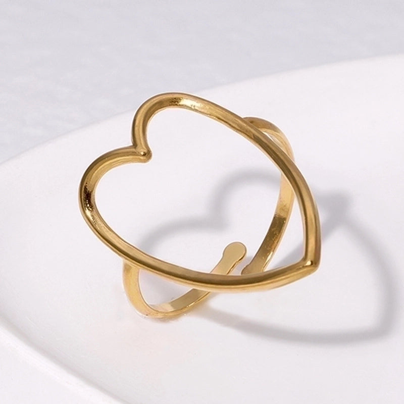 304 Stainless Steel 18K Gold Plated Elegant Retro Plating Geometric Leaf Heart Shape Open Rings