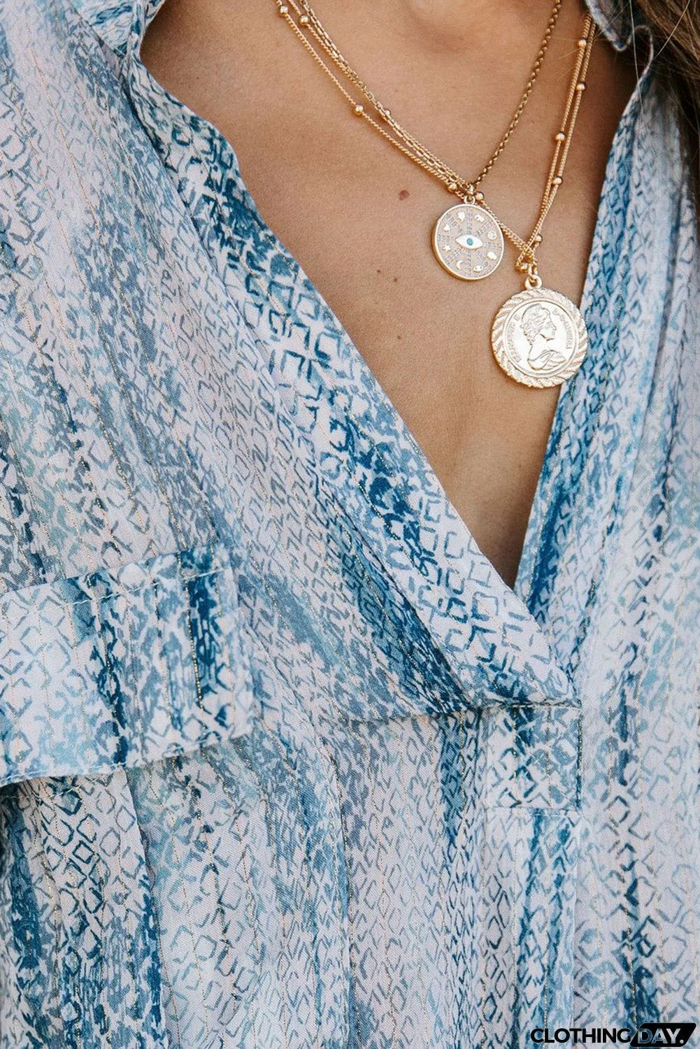 Printed Pocket Short Sleeve Blouse