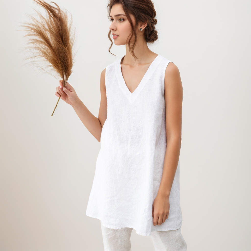 100% European Linen Long V-neck Vest REAL SILK LIFE