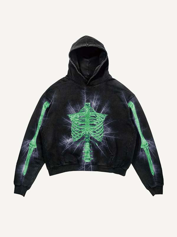 Skeleton Print Slant Pockets Hoodie