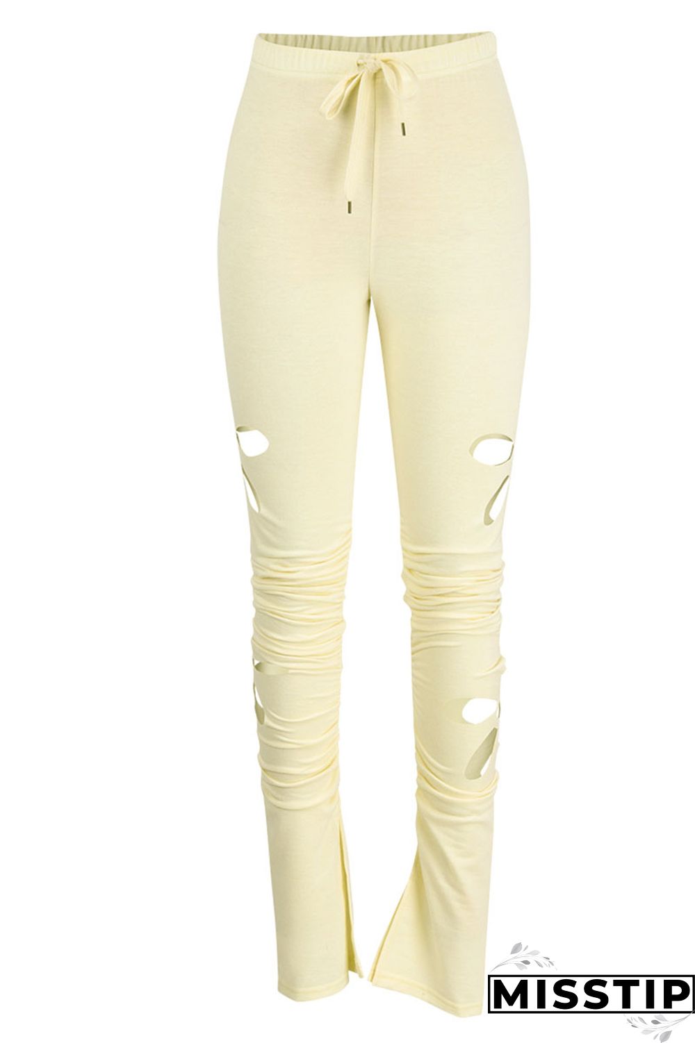 Grey Casual Street Solid Hollowed Out Patchwork High Waist Speaker Solid Color Bottoms