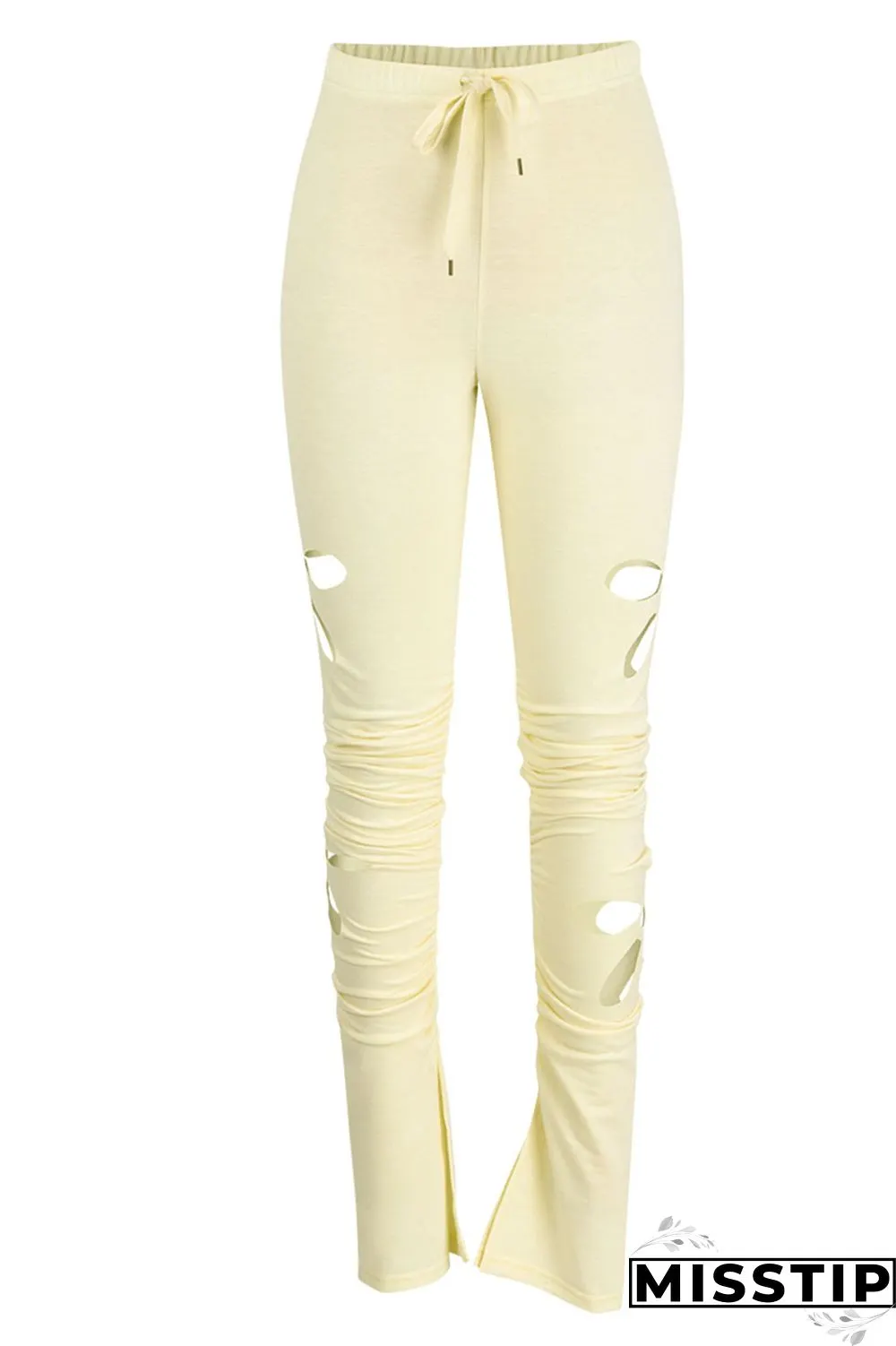 Grey Casual Street Solid Hollowed Out Patchwork High Waist Speaker Solid Color Bottoms